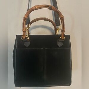 Gucci Black Suede Bamboo 2 Way Tote Bag